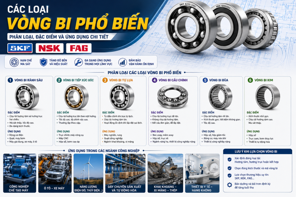 Các loại vòng bi phổ biến hiện nay